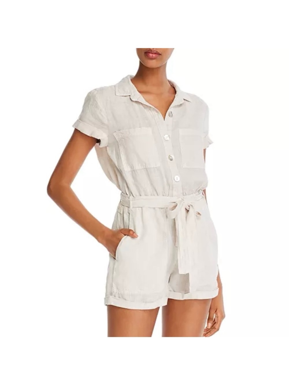 Bella Dahl Light Beige Short Sleeve Tie-Waist Romper